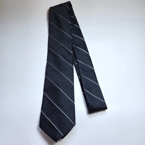 Johnny Carson Mens Necktie Vintage Blue with White Dots and White & Blue - Picture 2 of 5